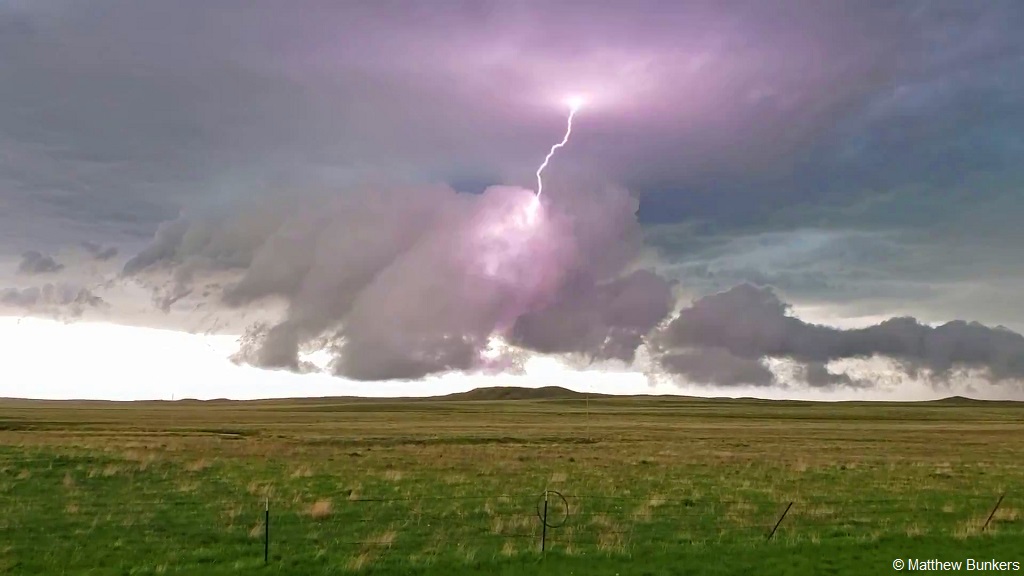 This is a picture of a thunderstorm's wall cloud with a lightning bolt in Meade County, South Dakota, on 24 May 2020. Severe storms are a major part of my duties as a consulting meteorologist.